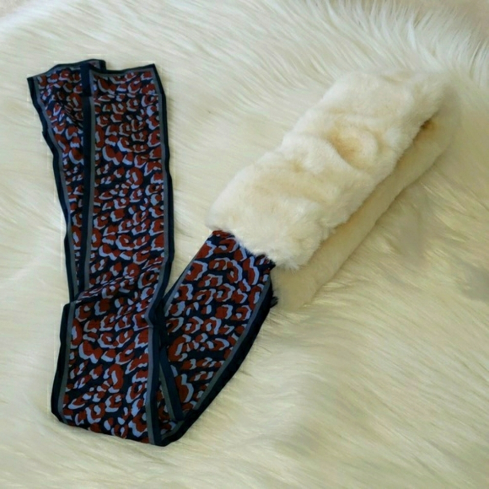 New 🎅 Leopard Faux Mink Fur Skinny Scarf Twilly - Picture 6 of 8